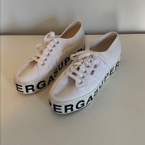 Superga Women's White Platform Sneakers with Bold Logo